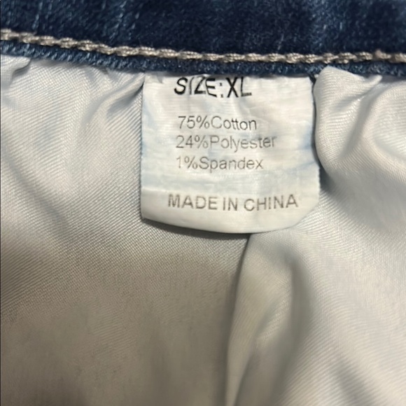 Blue Distressed Jean Shorts with Rolled Hems - Picture 2 of 3